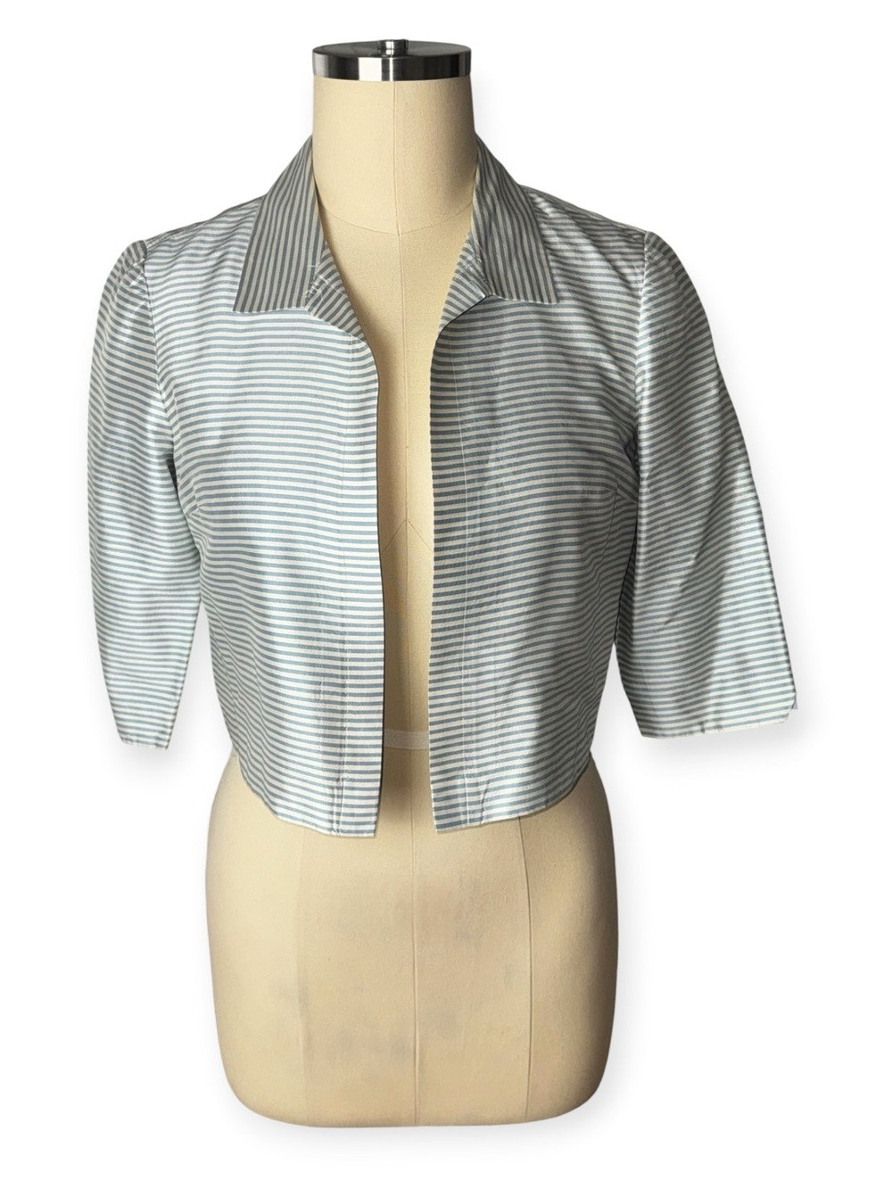 Vintage Talbots 100% Silk Blue Stripe Cropped Jacket 10